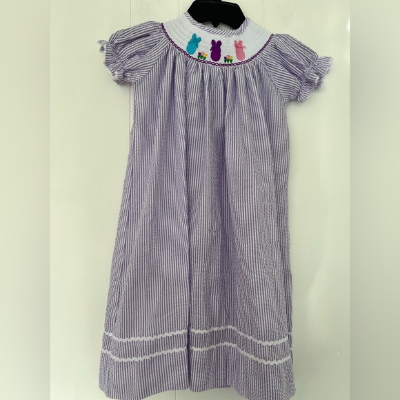 Lil Cactus Girls Lavender White Smocked Bishop Peeps Bunny Dress Size 6 - Picture 6 of 14